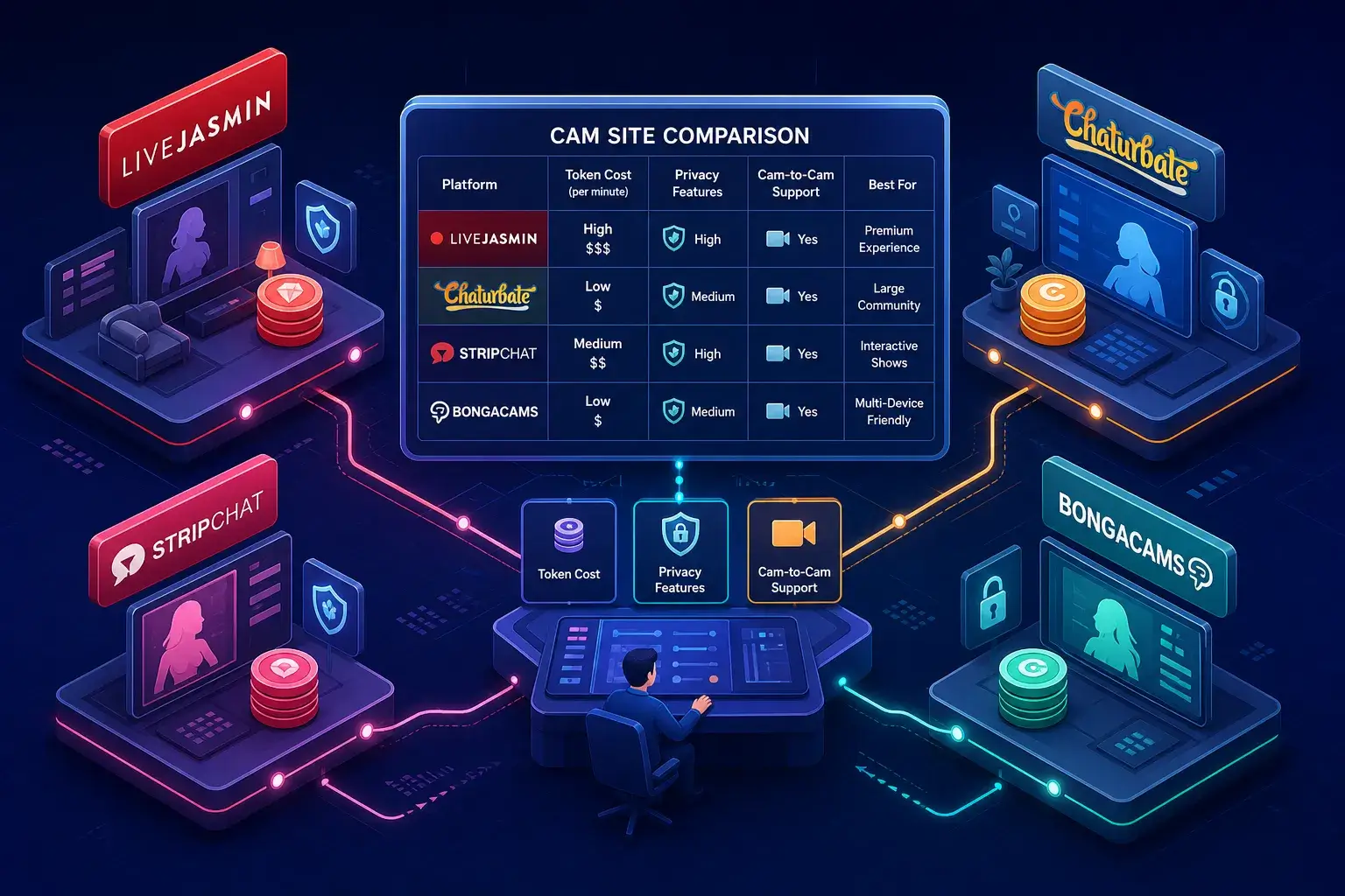Compare cam sites in one place: features, price & privacy